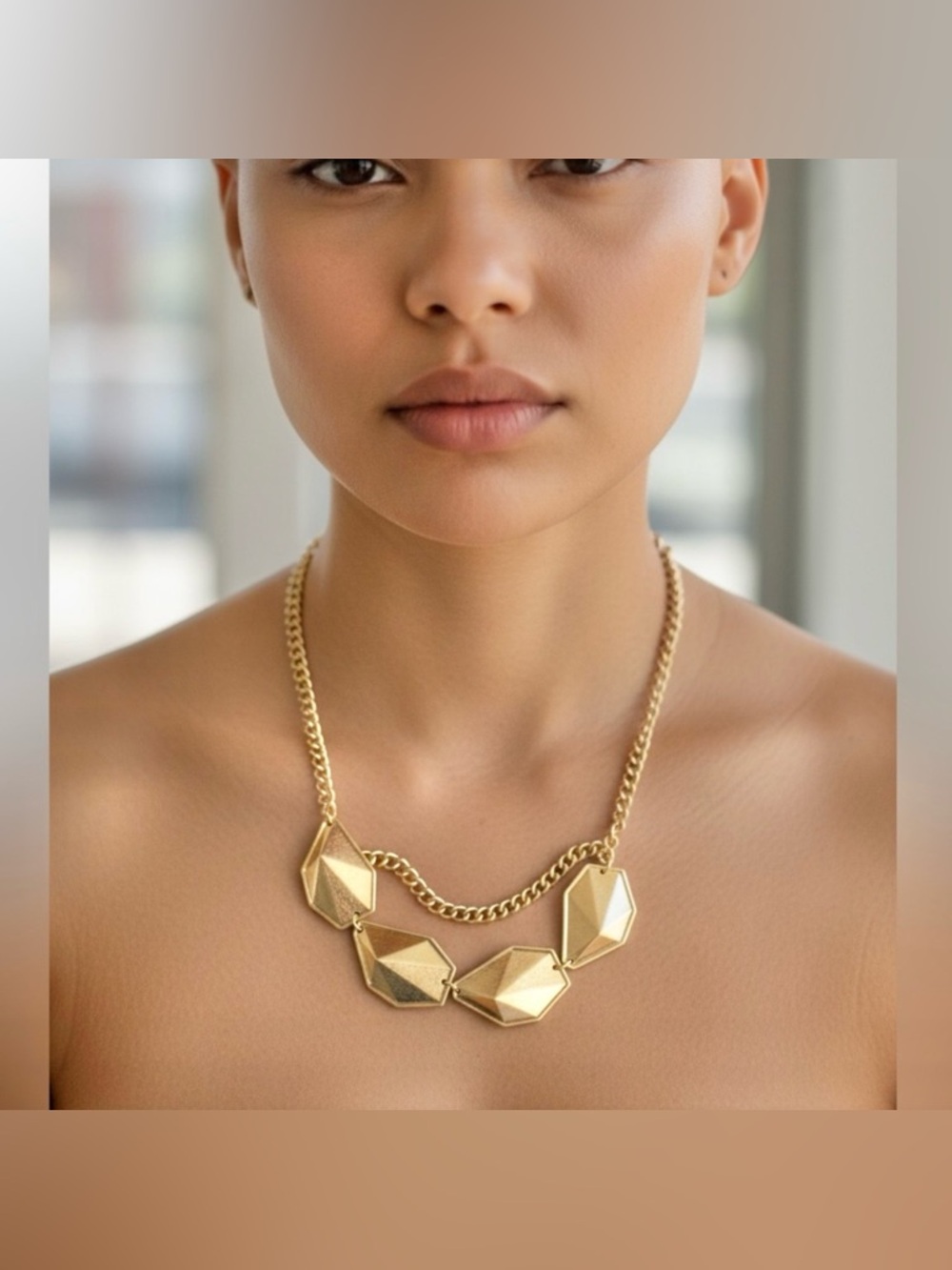 Gold Geometric Statement Necklace - Women's Fashion Jewelry